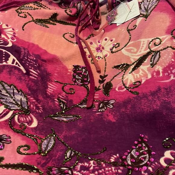 Y2K Vintage Forbidden Sheer Arms Beaded Top Women's Size Large NWT - Picture 5 of 8